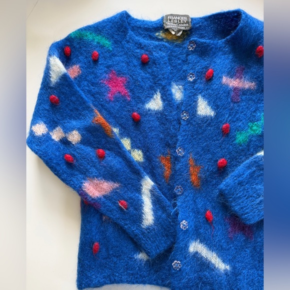 Vintage 80s Frances Lesley mohair sweater cardigan abstract
